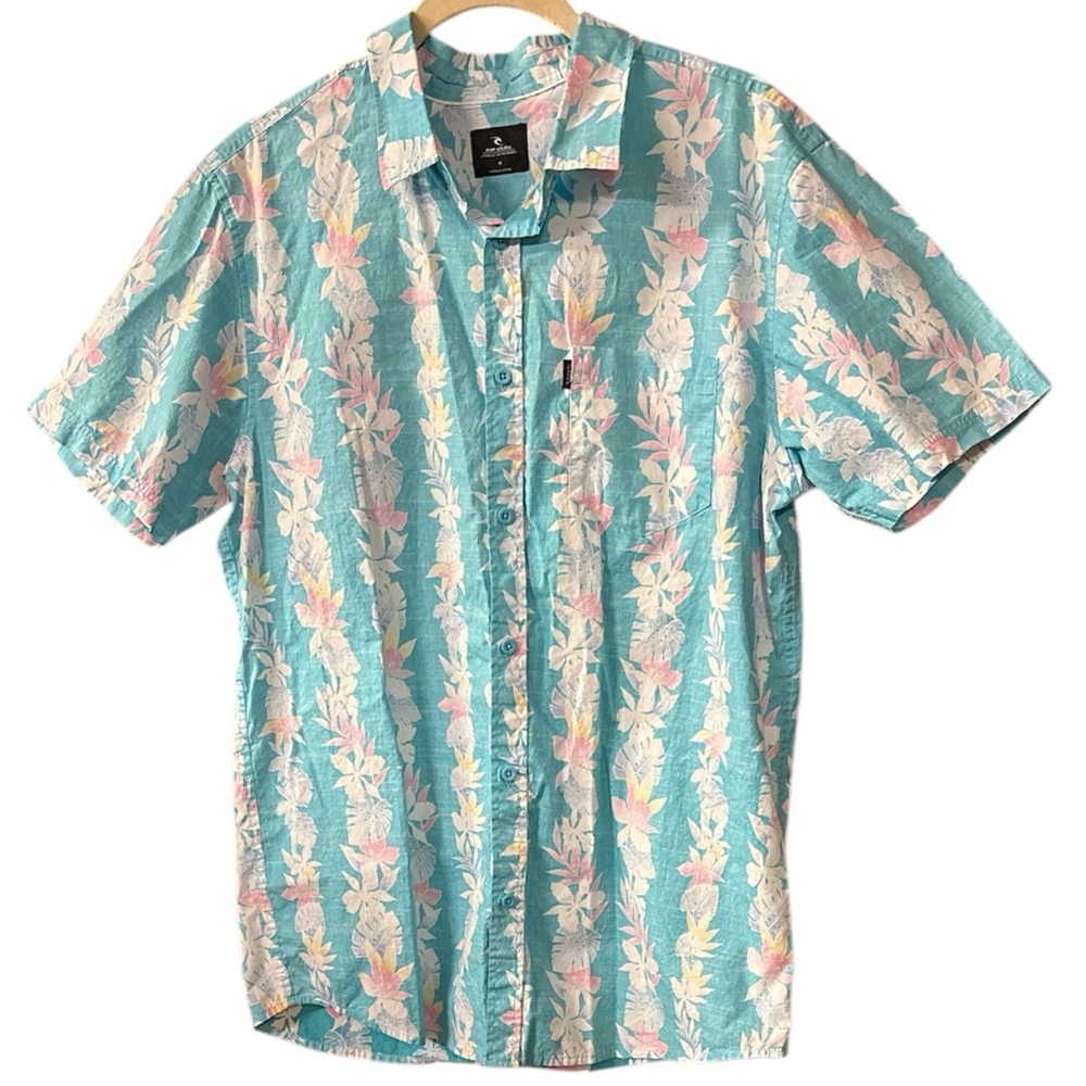 Rip Curl Men’s Short Sleeve Classic Surf Washed Shirt Beach Party Blue Size M